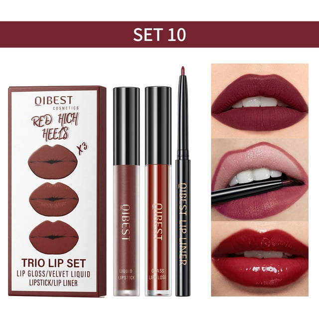 Labial, brillo labial, delineador de labios, set de brillo labial aterciopelado, kit de maquillaje para labios con pigmentos, tinte labial nude aterciopelado de larga duración, set de regalo de maquil