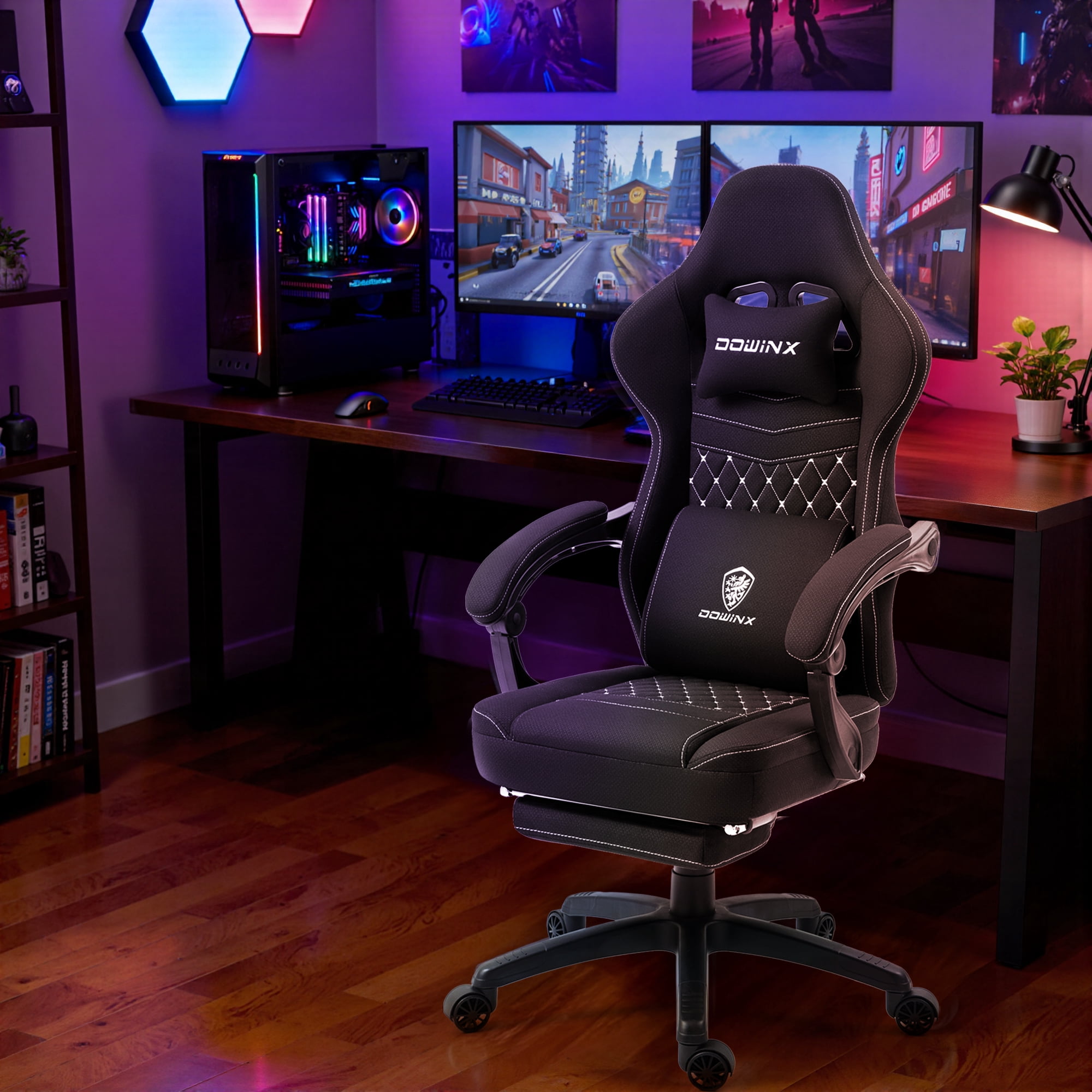 GOOSEA Breathable Fabric Gaming Chair, Comfort Office Chair with Gel Cushion and Storage Bag, Black
