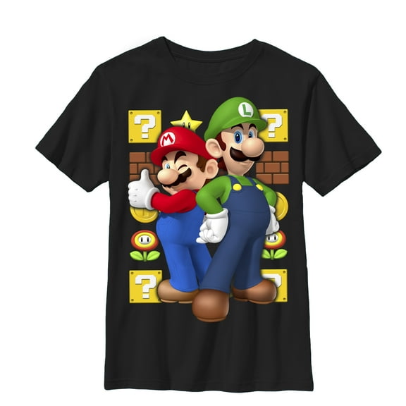 Boy's Nintendo Mario and Luigi  Graphic Tee Black Large