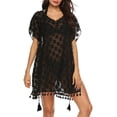 thumbnail image 5 of Tqyyweavej Women's Beach Crochet Cover Up Sexy Lace Sheer Short Length Sleeve Swimsuit Coverup Free Size V Neck Solid Color Swim Cover Up with Tassels, 5 of 10
