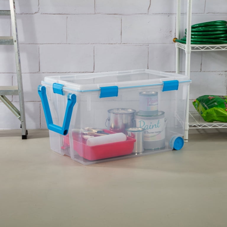 Sterilite, Storage Lid, 120-Qt, Clear with Blue Latch Handles