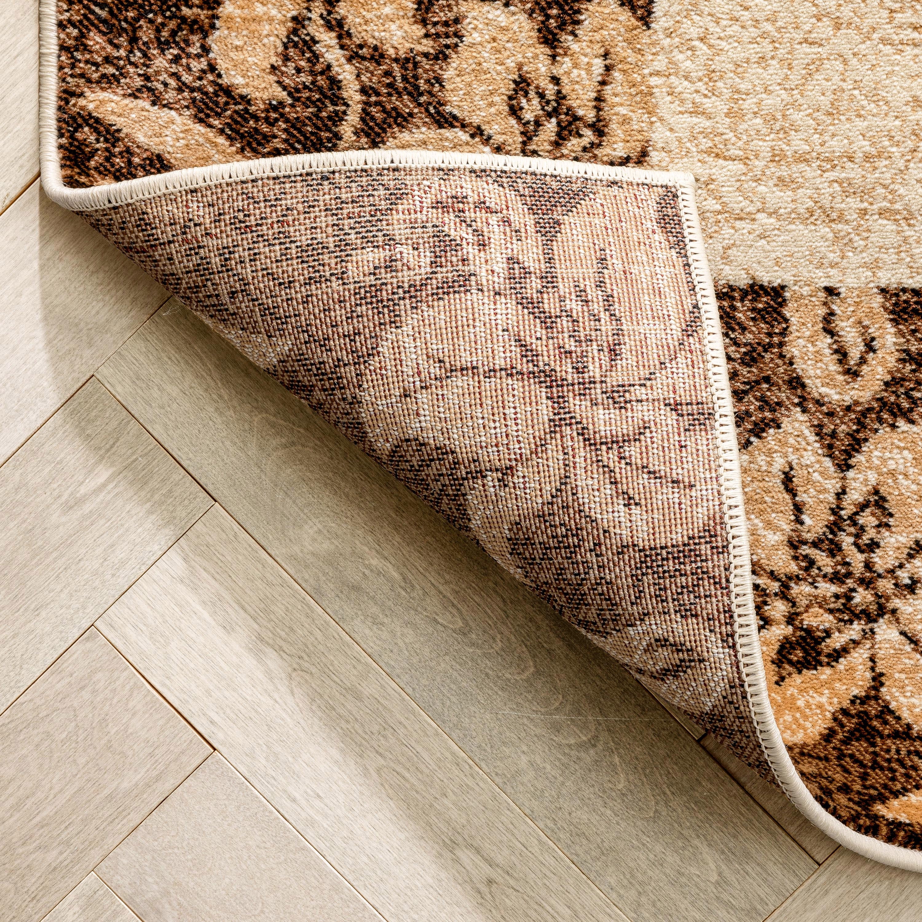 Well Woven Barclay Vane Willow Damask Modern Border Beige 6'7" x 9'6" Area Rug