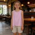 thumbnail image 6 of Maean Girl's Cotton Linen Tank Top Plaid Crew Neck Sleeveless Shirts Summer Lightweight Breathable Beach Clothes, 6 of 7