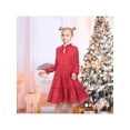 thumbnail image 4 of Sunny Fashion Girls Dress Crimson Golden Star Ruffle Collar Keyhole Tie Long Puff Sleeve Tiered Xmas 6 Years, 4 of 5