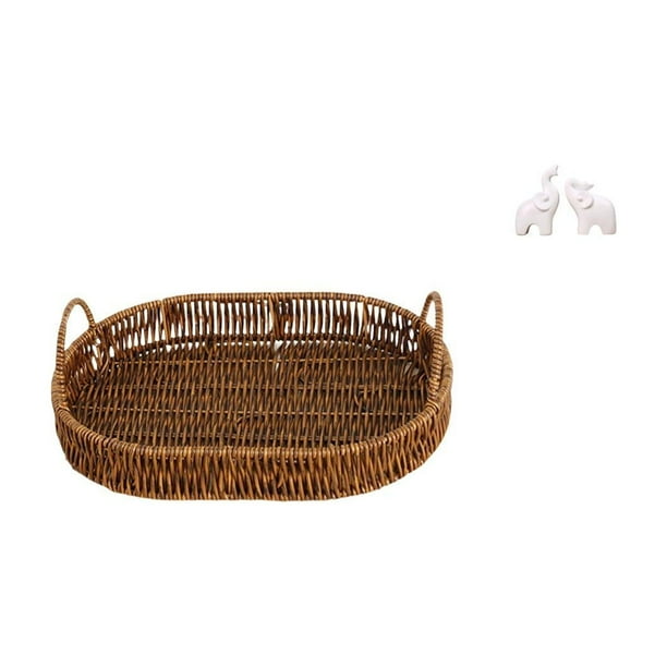 Bandeja de almacenamiento tejida a mano,Bandeja para servir de ratán tejido a mano con asa,Escultura de elefante,Esculturas de elefantes de resina para decoración del hogar,Estatuas de