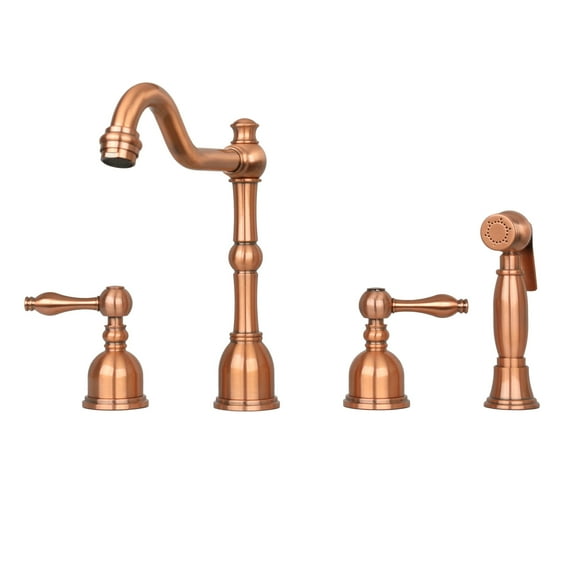 Akicon Two-Handles Widespread Kitchen Faucet with Side Sprayer Copper Copper Finish