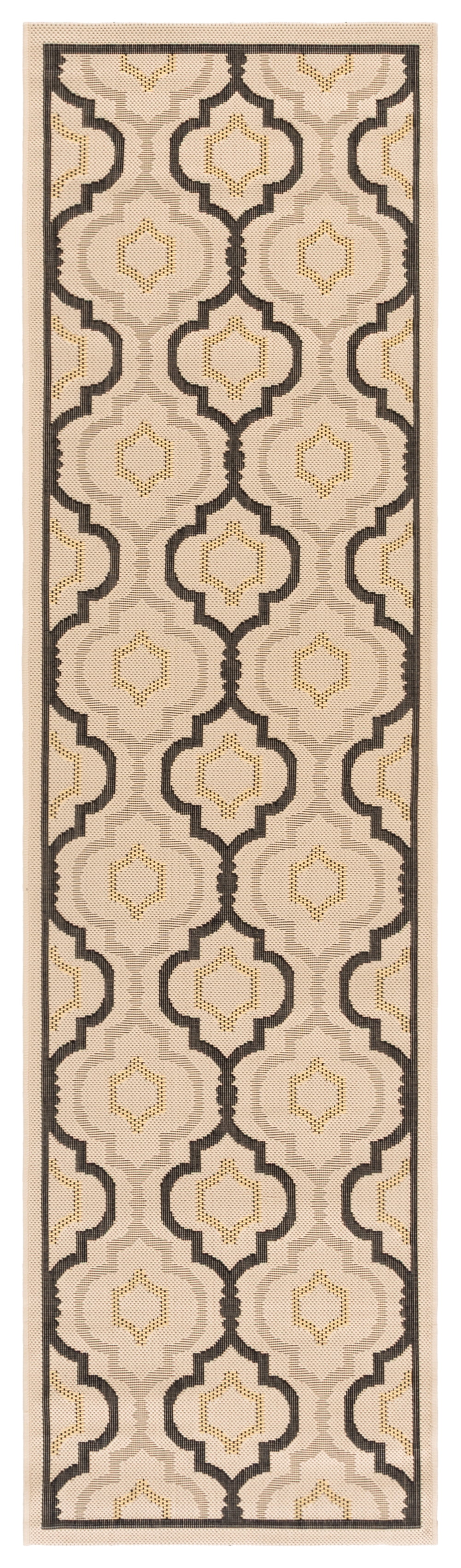 Safavieh Courtyard Bayon Geometric Indoor/Outdoor Runner Rug, Beige/Black, 2'3" x 12'