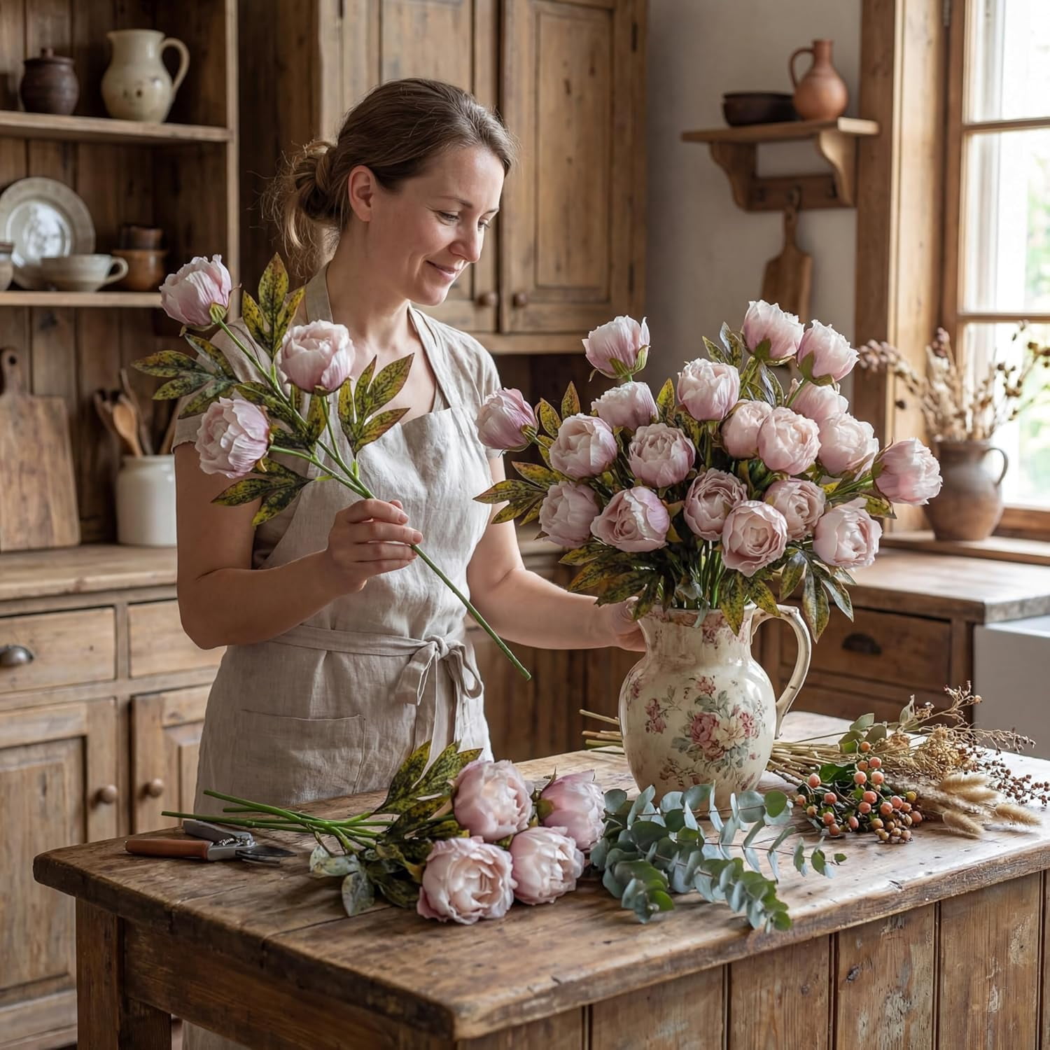 KUNPENG Mother's Day Flowers, Wedding Flowers, Artificial Peonies, Fake Flowers, Silk Peony Stems, Bridal Shower Decor, Vase Filler, Home Decoration Champagne*4