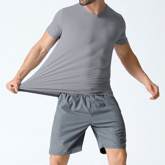 pstuiky camisetas camisas para hombre, Camiseta deportiva informal de cuello redondo y color liso para hombre, lavada y desgastada camisas casuales para hombre l