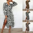 thumbnail image 3 of Yokua Women's Long Sleeve V Neck Belted Maxi Dress Leopard High Waist Long Dress, 3 of 16