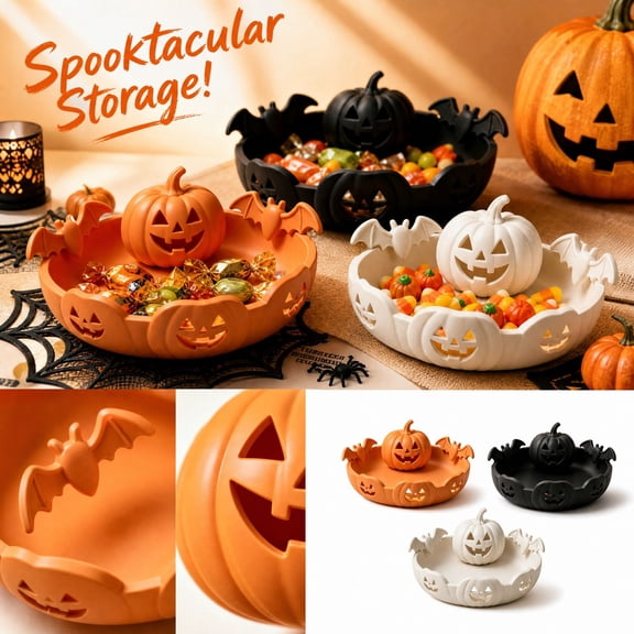 Halloween Pumpkin Candy Dish, Large‑Capacity Halloween Candy Bowl, Festive Pumpkin Tray for Trick‑or‑Treat, Halloween Party Tabletop Decoration Supplies