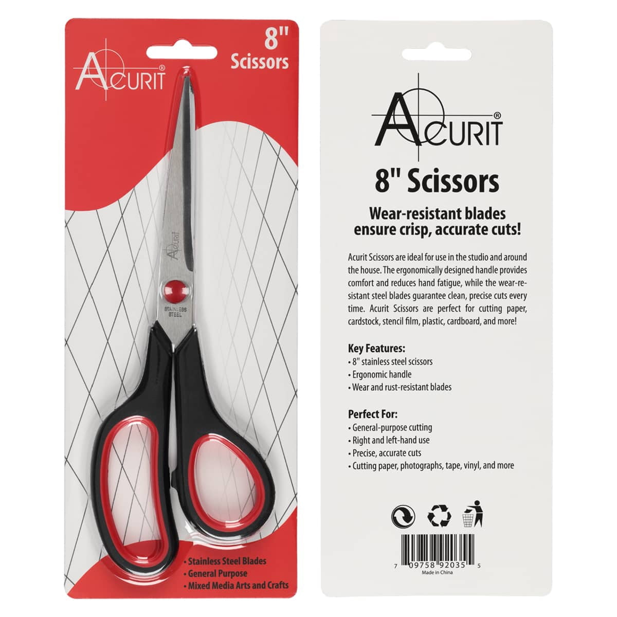 Acurit 8" Multipurpose Comfort Grip Stainless Steel Office Scissors 5 Pack - Right or Left Hand Scissors for Office Use – Rust and Wear-Resistant Blades, Precise Cuts for Mixed Media Crafts