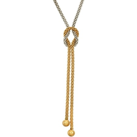 Giuliano Mameli Rhodium and 14kt Gold-Plated Sterling Silver 2mm Thickness Mesh Knot Necklace
