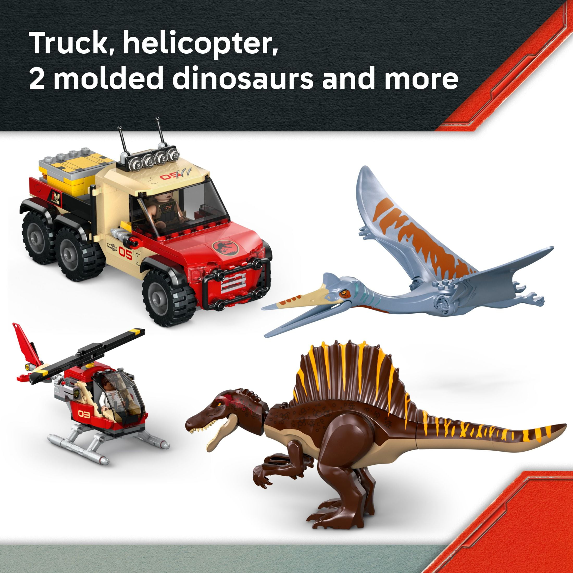 LEGO Jurassic World Spinosaurus & Quetzalcoatlus Air Mission - Dinosaur Toy for Kids - Pretend Play Building Toy with Dinosaur Figurines for Girls and Boys, 8+ - Birthday or Any-Time Gift - 76976