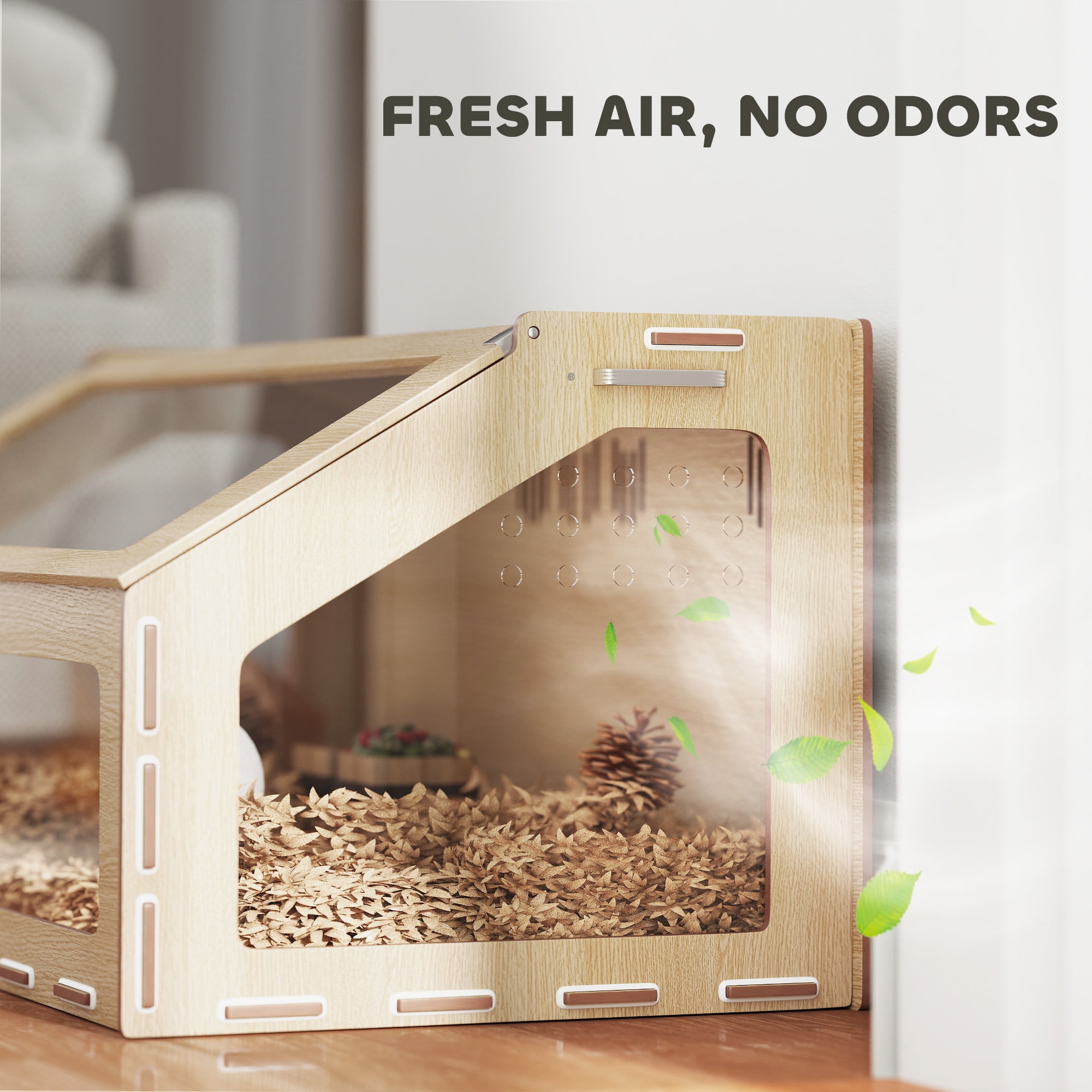 PawHut Hamster Cage Habitat with Acrylic Window & Openable Top, Small Animal Cage for Gerbil, Guinea Pig, Rat, 39" x 23" x 20", Oak