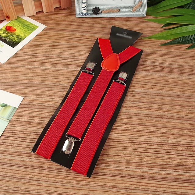 ALSLIAO Tirantes elásticos negros ajustables con cierre en Y y clip para hombre y mujer, color rojo