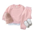 thumbnail image 2 of FAOWME Boys Girls 2 Pcs Sweatshirt Hoodie Pullover Tops Sweat Suit Unisex Long Sleeve Hoody Tops + Elastic Waist Shorts Pockets Set Pink 12-24 Months, 2 of 8