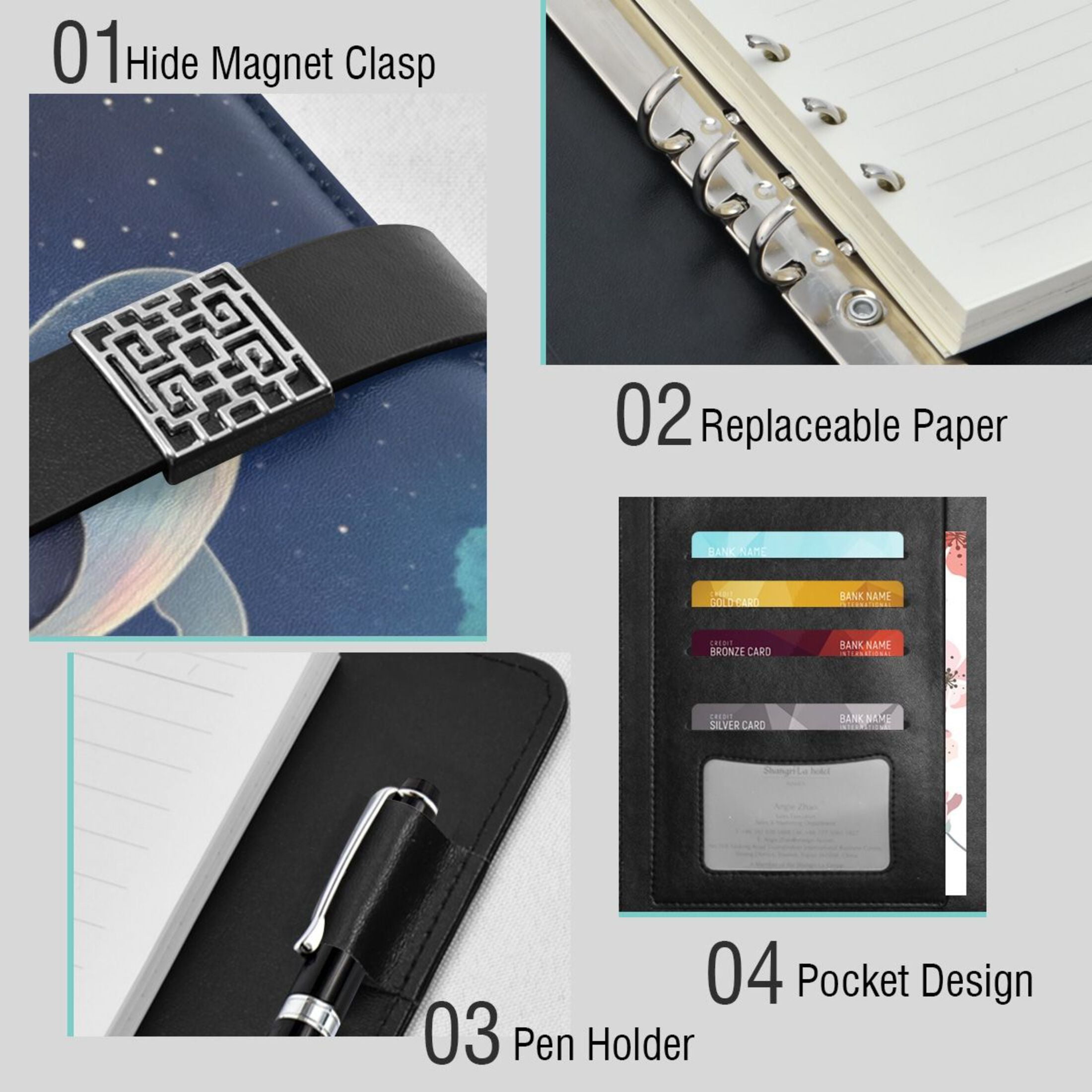 Leather Planner Leather Notebook Notebook Journal Binder Design Pen Pocket Design Convenient for Storage Sky Whale