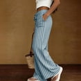 thumbnail image 5 of Textilo Summer Casual Striped Pants for Women Wide Leg Drawstring Pant with Pockets Elastic Waist Trouser Lightweight Comfy Lounge Summer Beach Boho Clothes,Blue L, 5 of 5