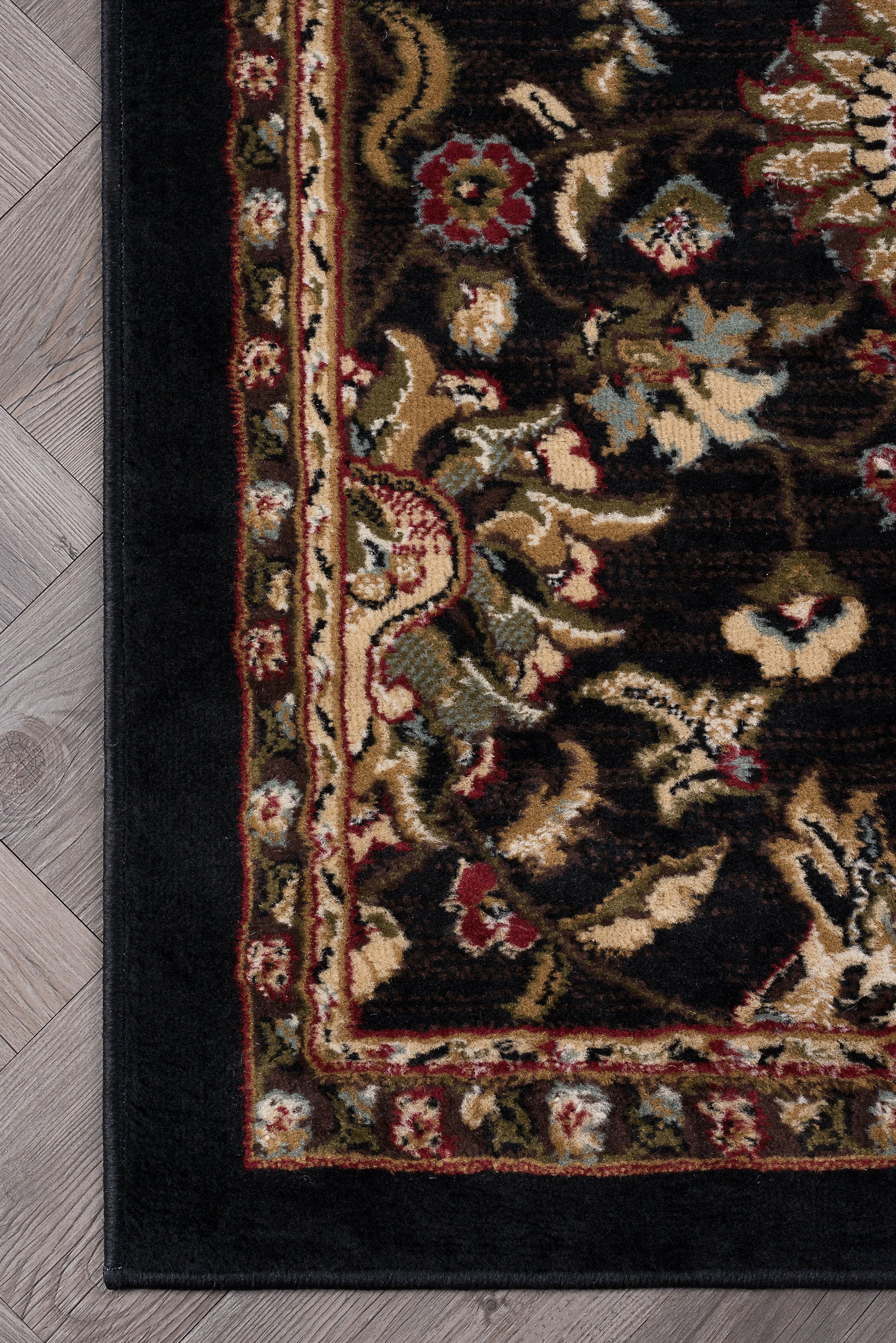 Transitional 5x7 Area Rug (5' x 7') Oriental Black, Brown Living Room Easy to Clean