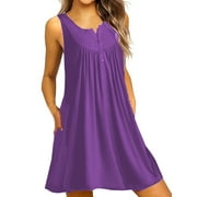 Sexy Dance Nightshirt for Women Sleeveless Sleepwear Nightgown V Neck Henley Tunic Tank Dress Casual Lounge Loose Ruched Pajama Dress
