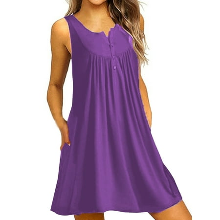 

Niuer Nightdress For Womens Loose Plain Flowy Nightgowns Sleeveless Casual T Shirts Dresses Loungewear Purple S
