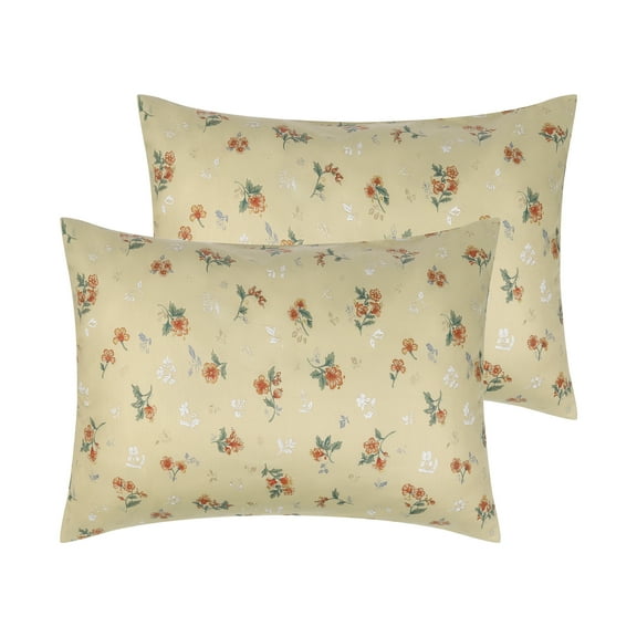 REGALWOVEN Cotton Pillowcases Vintage Floral Envelope Closure Pillow Shams Set of 2, Yellow Queen (20'x30')
