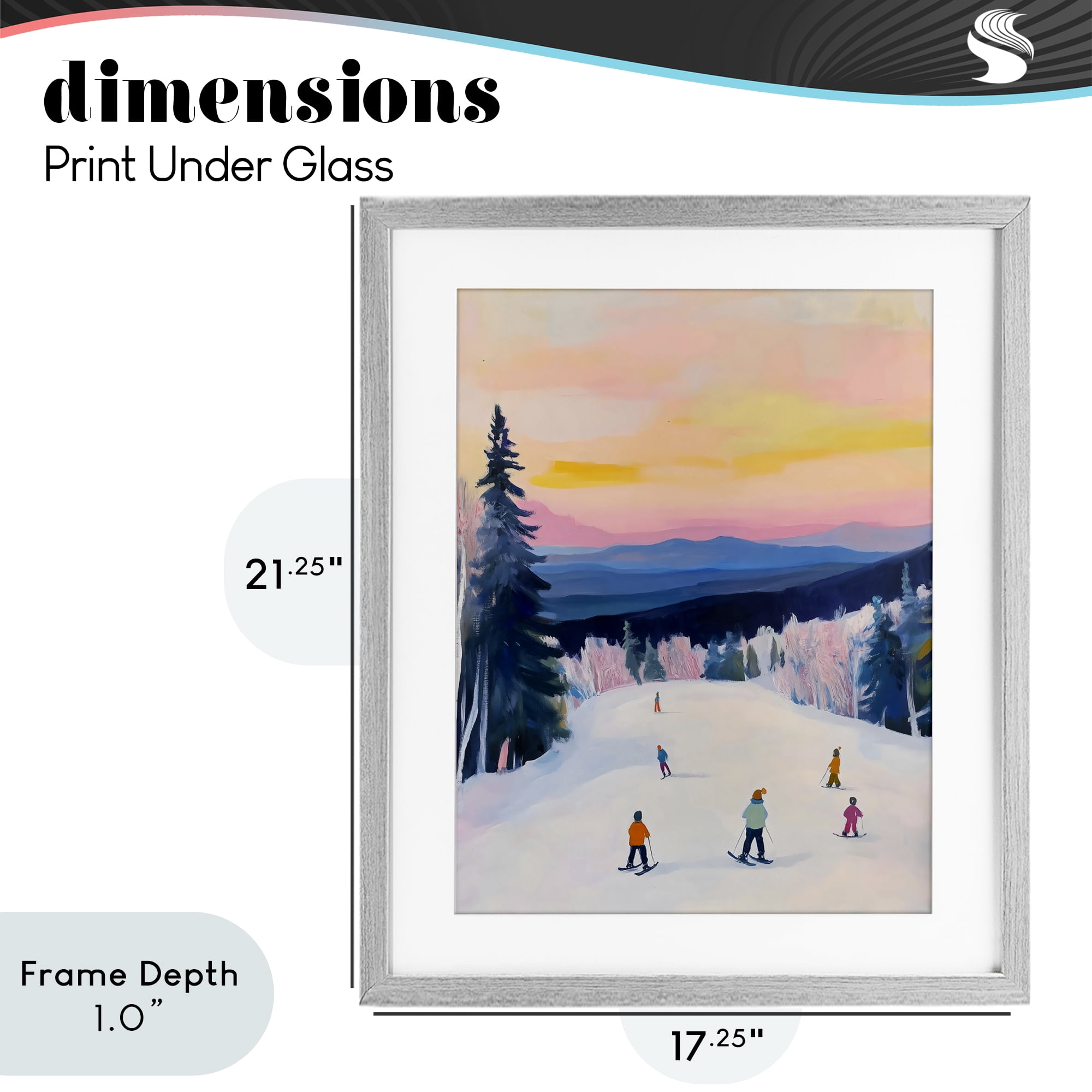 Stupell Industries Snowy Mountain Skiers at Sunset Gray Framed Print Under Glass, design by The Prints Vibe