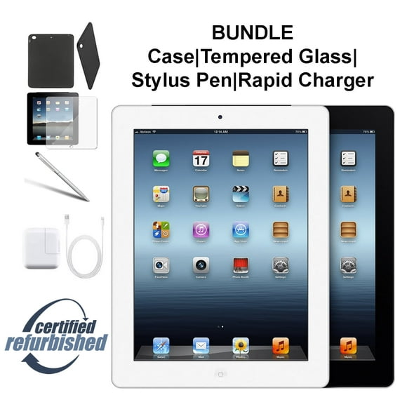 Refurbished Apple iPad 4 16GB Black - WiFi - Bundle - Case, Rapid Charger, Tempered Glass & Stylus Pen ---- FREE 2 Day Shipping (Refurbished)