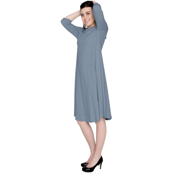 Women's Puckered Stretch Knit Midi Swing Dress