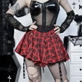thumbnail image 2 of Harajuku Y2k Goth Plaid Skirt Women Streetwear Cyberpunk High Waist Eyelet Ribbon Red Skirt Emo Alt Grunge Indie Clothes, 2 of 9
