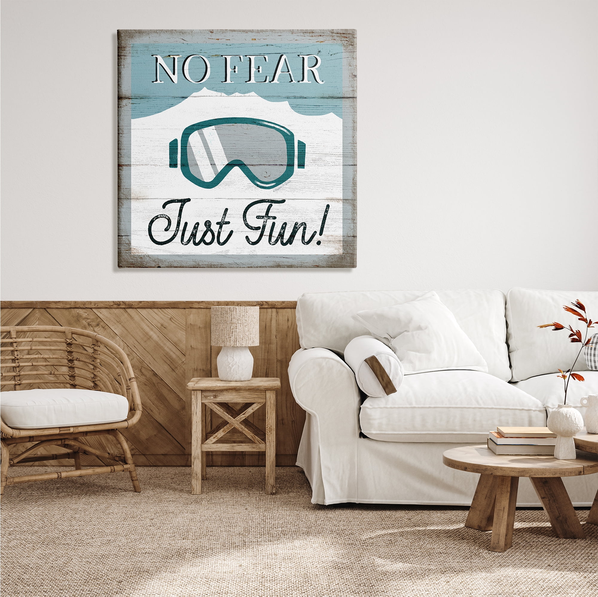 Stupell Industries No Fear Just Fun Phrase Blue Ski Goggles, 36 x 36, Design by Elizabeth Tyndall