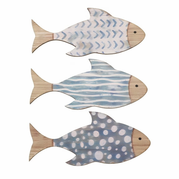 LAMIRO 3pcs Wooden Fish Wall Art Beach Themed Decor Coastal Style Wall Decor Rustic Fish Wall Hanging For Lake House Decoration