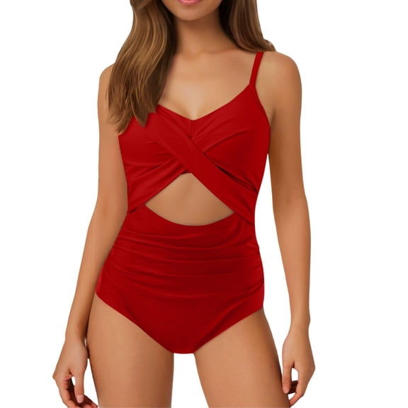 Women's Swimsuits Cutout High Waisted Bathing Suit Wrap Tie Back 1 Piece Swimsuit
