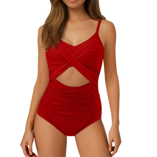 Womens Cutout High Waist One Piece Swimsuit - Wrap Tie Back Ruched Design - Push Up Padded Beach Pool Bathing Suit