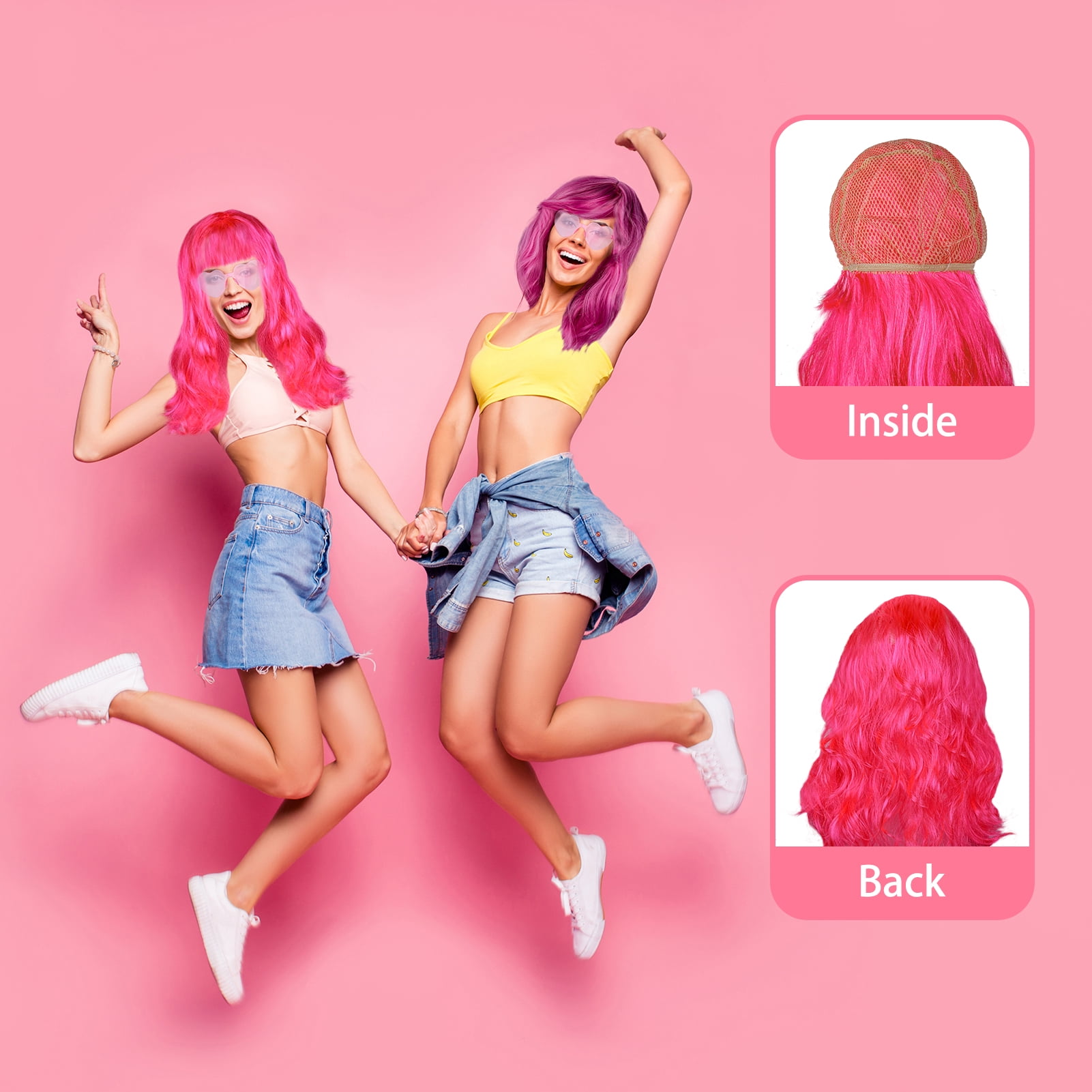 sixwipe 9 Sets Colorful Wigs for Party, Bob Wigs in 3 Hairstyles, Neon Color Wigs with Heart Shape Sunglasses and Wig Cap for Halloween Accessory Adults Cosplay Party Favors