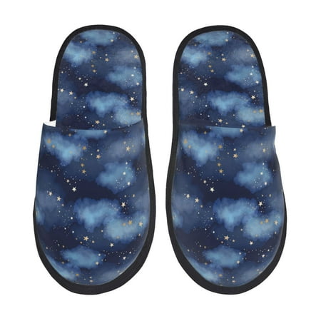 Balery Starry Sky Slient Indoor Furry Fleece Comfort House Shoes Soft Non-Slip Home Shoes Cotton slippers House Slippers-- Large