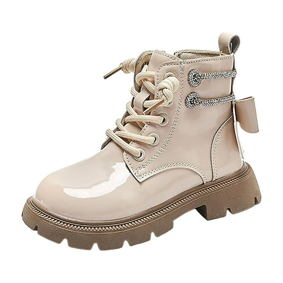 Gvdentm White Dress Boots Girls Glitter Ankle Boots Lace Up Side Zipper Boots Boots Boys Beige,13.5