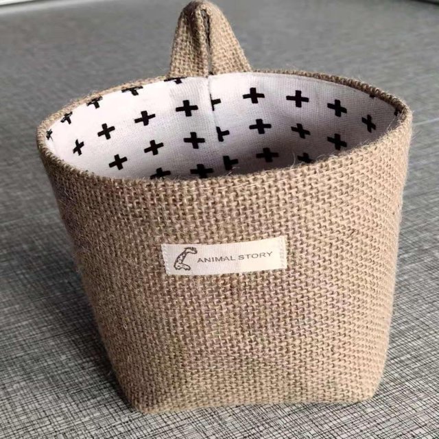 Sac de Rangement Suspendu en Coton et Lin 3 Pcs, Panier Mural Pliable, Boîte de Rangement pour la Maison, Sac Décoratif