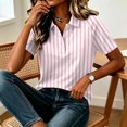 thumbnail image 6 of Garbnen Striped Women's Polo Shirts Raglan Collared Henley Women's Short Sleeve Shirts Color Block Casual Dressy Office Women's Golf Shirts S, 6 of 7