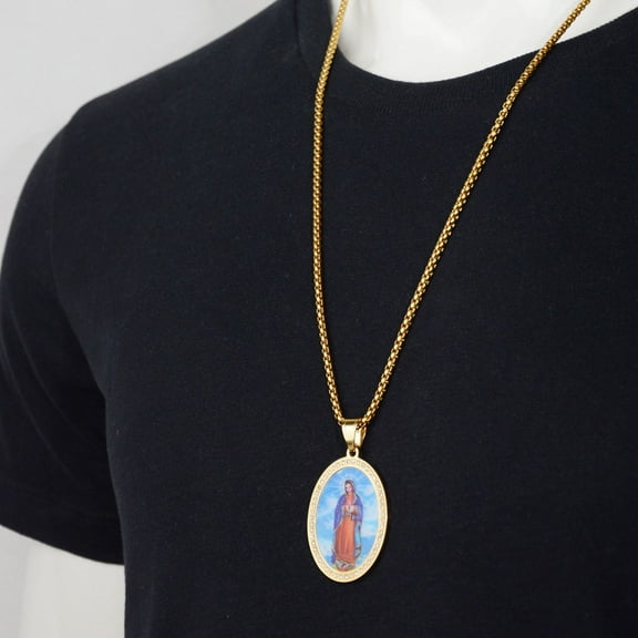 Lordgold Religious Virgin Mary Pendant Necklace Women Jewelry Christian 14K Yellow Gold Iced Out Madonna Necklaces