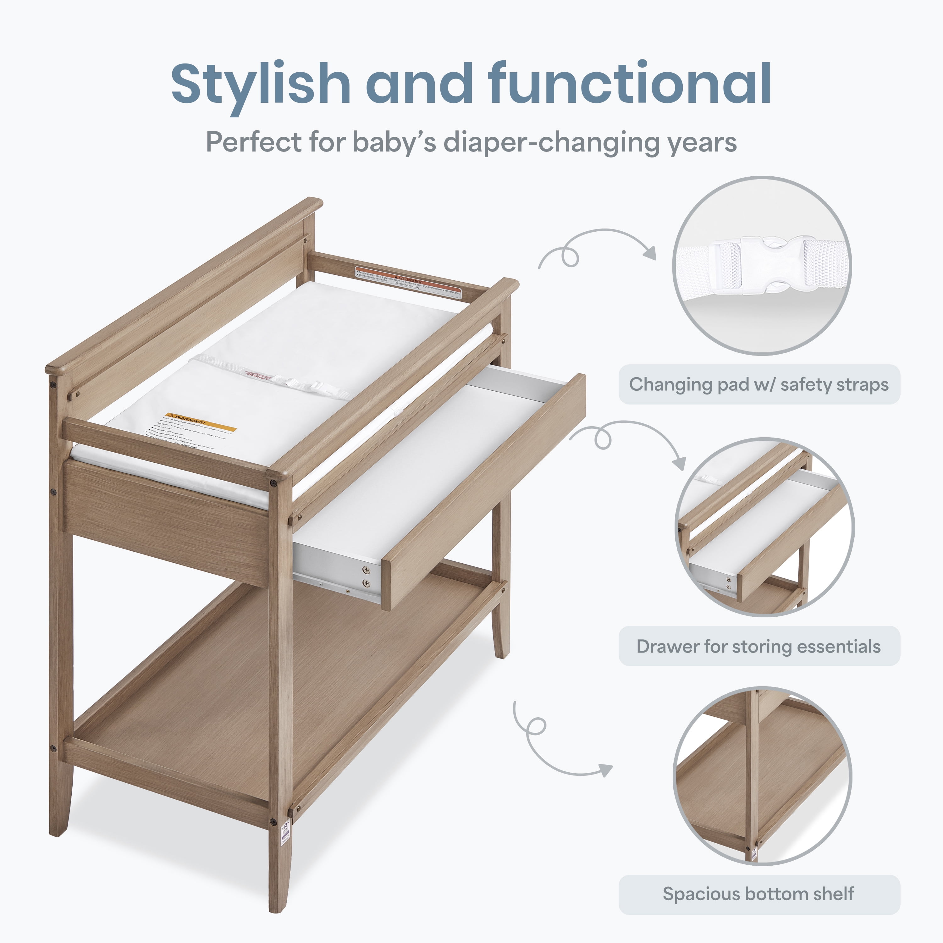 Dream On Me Bayfield Changing Table, JPMA & Greenguard Gold Certified, Sand Dunes