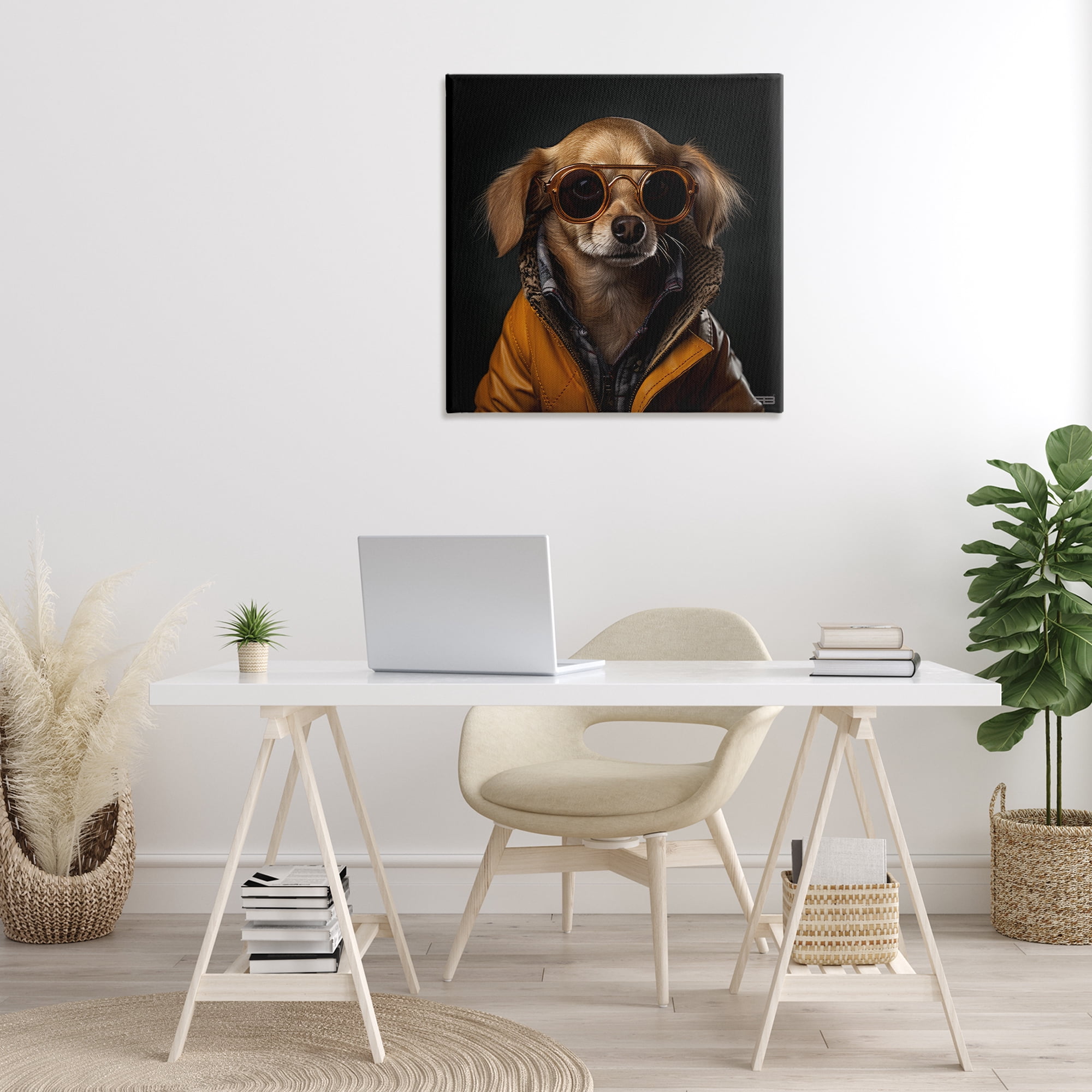 Stupell Industries Stylish Dog on Black Animals & Insects Painting Gallery Wrapped Canvas Art Print Wall Art, 30 x 30