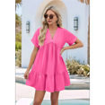 thumbnail image 2 of Short Sleeve V Neck Ruffle Hem Dress Rose Red M, 2 of 7