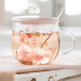 thumbnail image 6 of 400Ml Glass Coffee Mug Cute Transparent Heat- Water Cup with Handle Lid Spoon ,D, 6 of 7