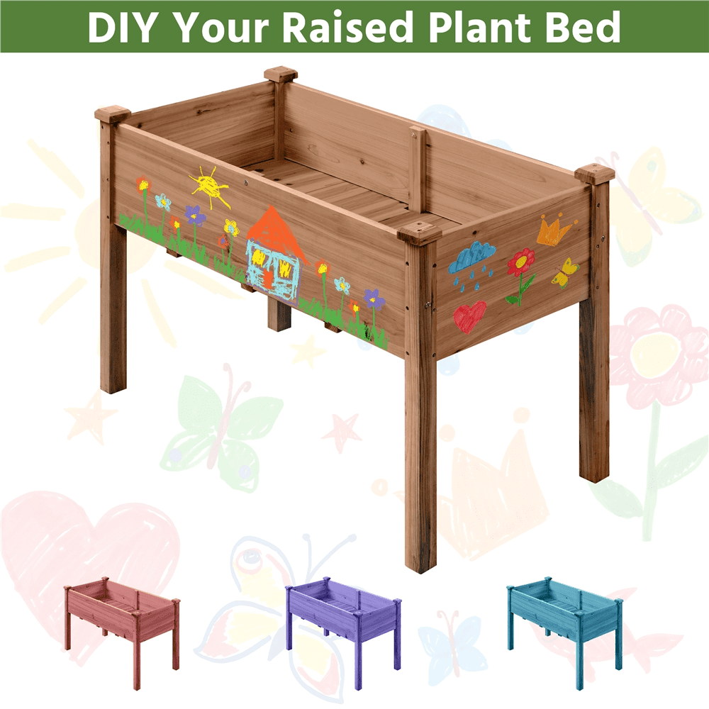 Renwick Rectangle Wood Garden Bed Raised Planters,Dark Brown