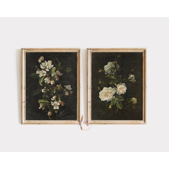 Dark Moody Vintage Floral Set Of 2, Wall Gallery Set, Cottagecore Decor, Room Decor, Modern Wall Decor Set 2 Prints, Poster Only