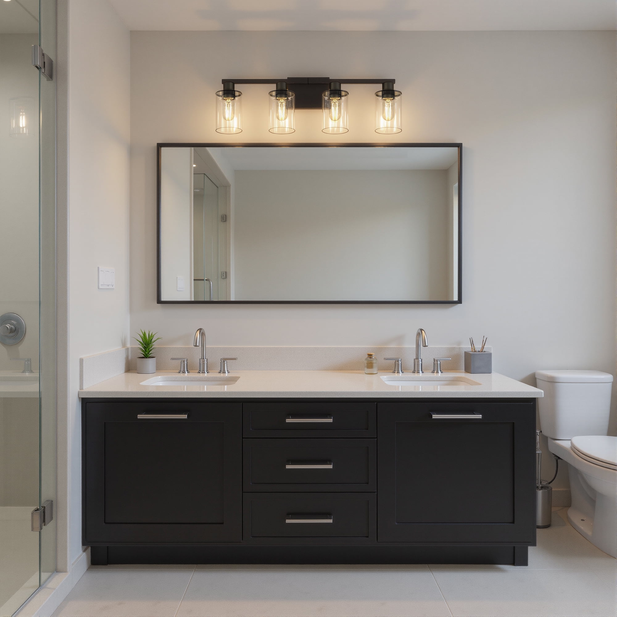 YANSUN 27.2 in 4-Light Black Bathroom Vanity Light Fixtures Over Mirror with Clear Glass Shades for Bathroom, Powder Room, Bedroom