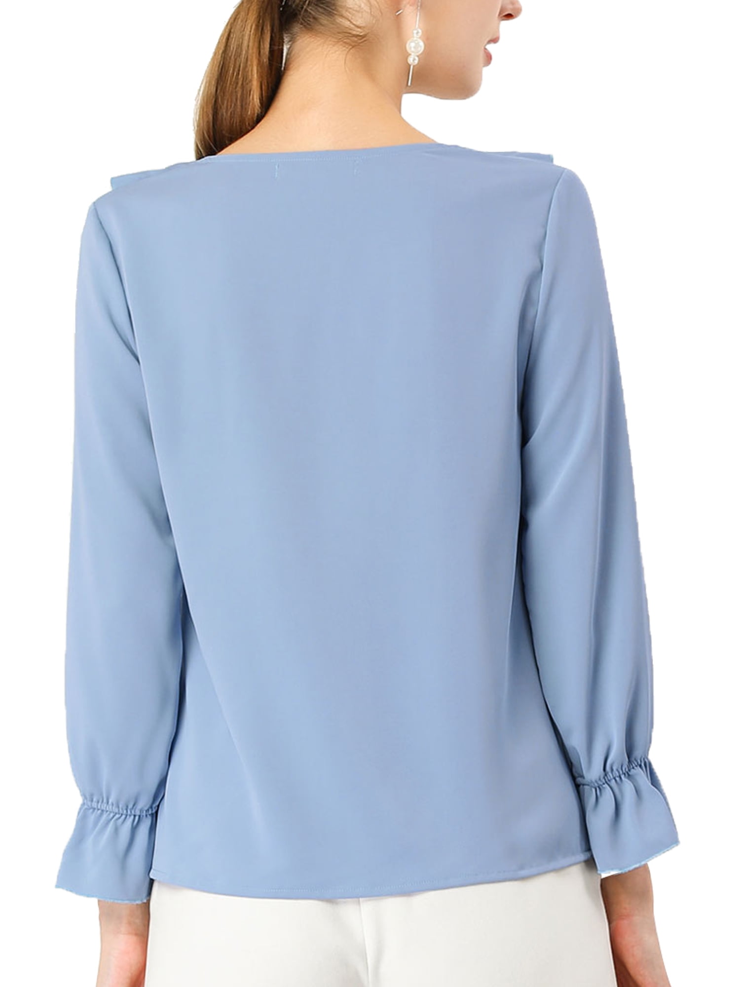 DARING DIVA Women's Ruffle V Neck Chiffon Peasant Blouse XL Baby Blue