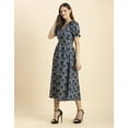 thumbnail image 6 of Moomaya Womens Printed Front Slit Dress, Puffed Sleeves, Styles Back Ties Midi Dress, 6 of 8